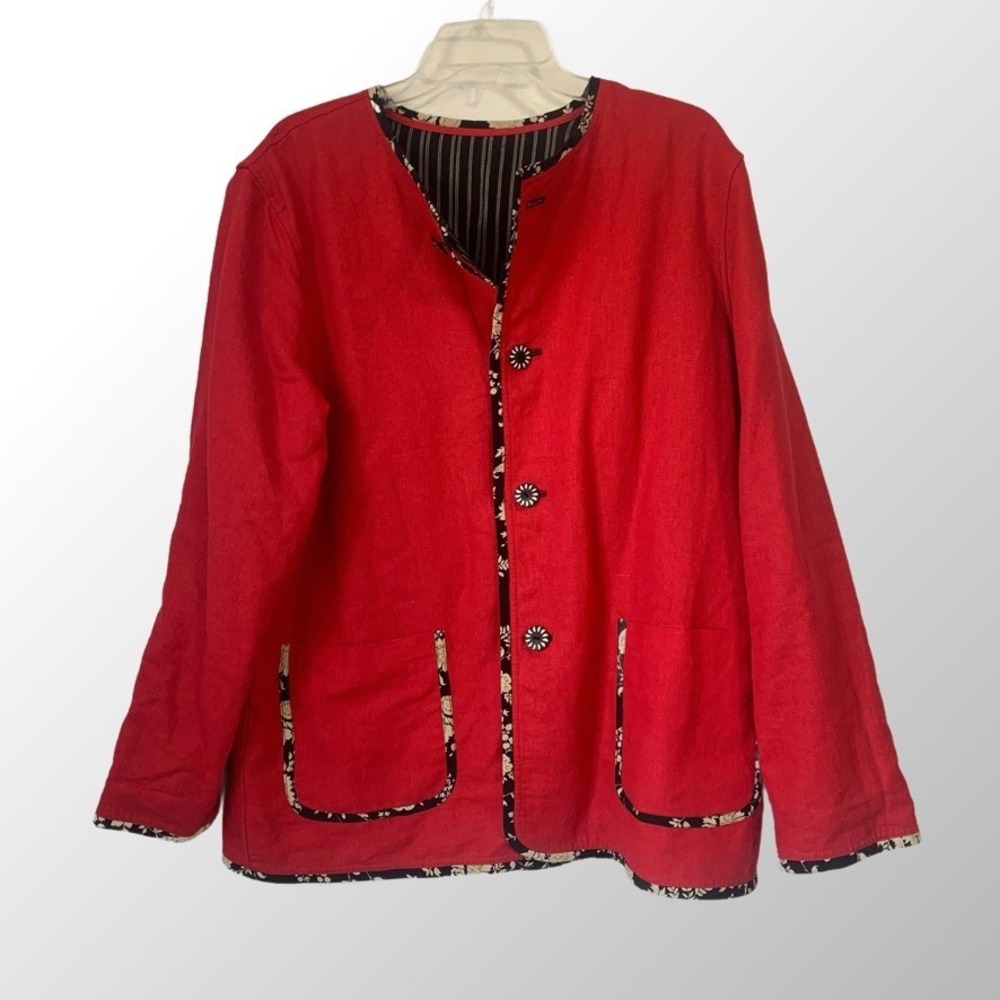 KOOS Of Course‎ Linen Blend Reversible Button Up Jacket Blazer Size Large